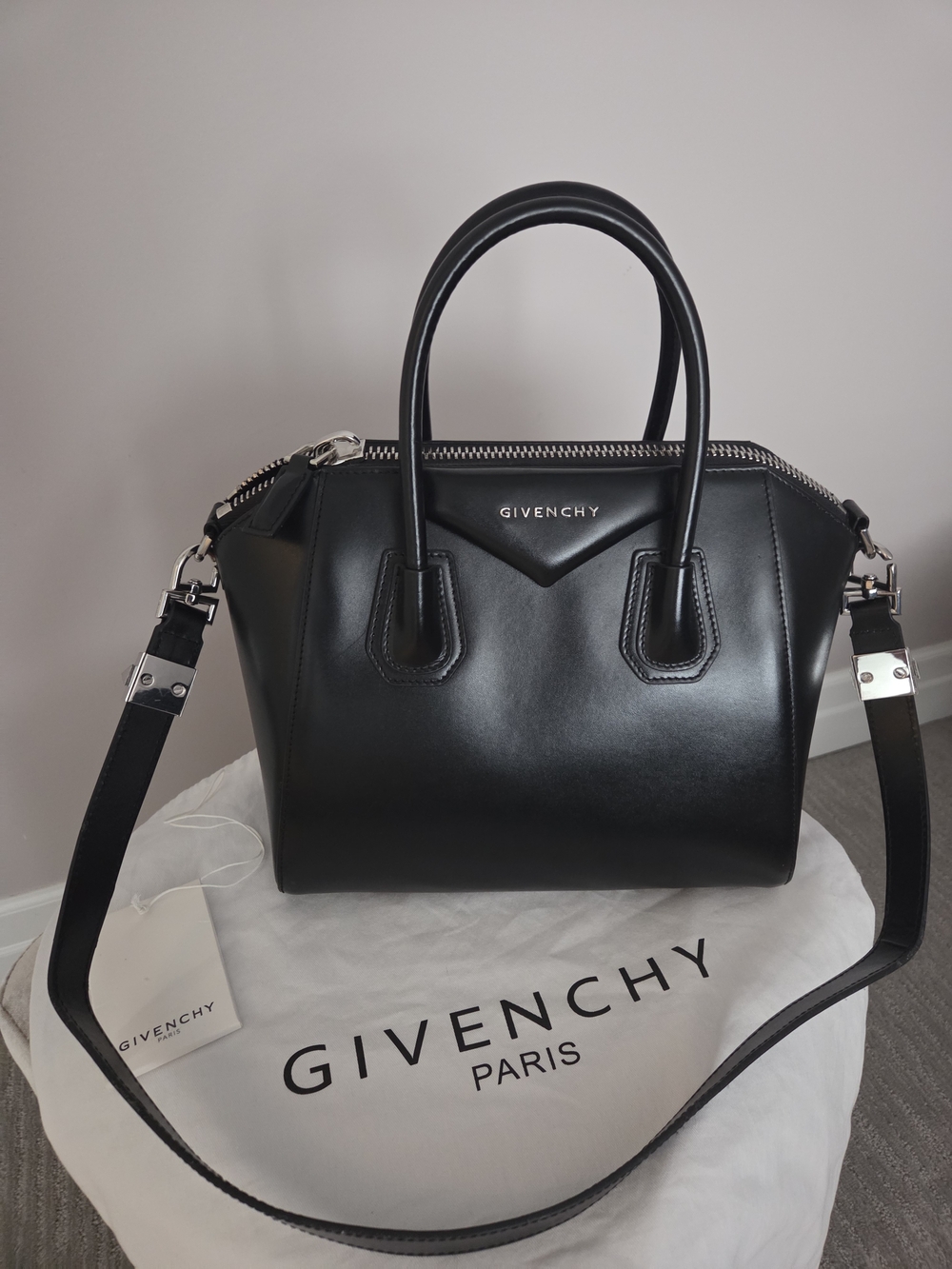Givenchy Black Leather Small Antigona-Style Top-Handle Satchel